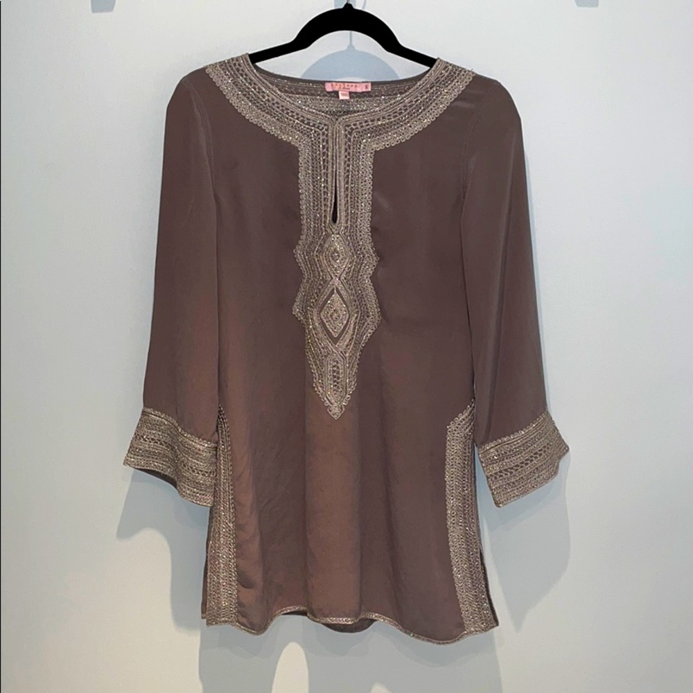 Calypso St. Barth silk tunic w/ silver embroidery